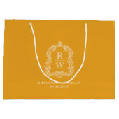 Monogram Wappen Marigold Yellow Wedding Große Geschenktüte (Rückseite)