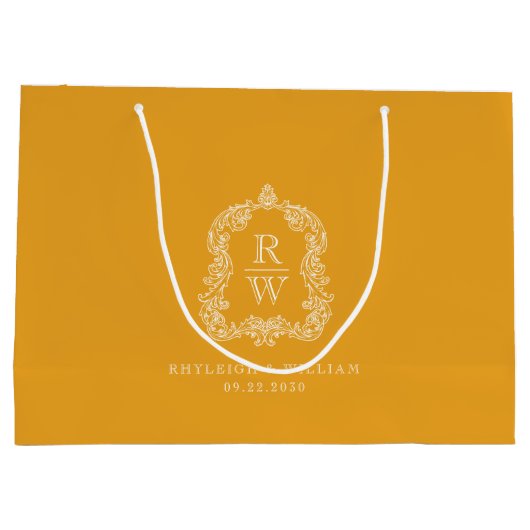 Monogram Wappen Marigold Yellow Wedding Große Geschenktüte (Rückseite)