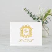 Monogram Wappen Menu Wedding Gold Foil RSVP Card Folie Einladungspostkarte (Stehend vorne)