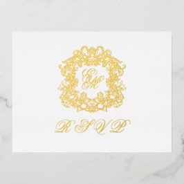 Monogram Wappen Menu Wedding Gold Foil RSVP Card Folie Einladungspostkarte