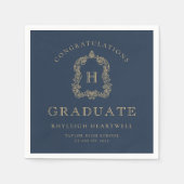 Monogram Wappen Navy Blue Gold Graduation Party Serviette (Vorderseite)