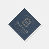 Monogram Wappen Navy Blue Gold Graduation Party Serviette (Ecke)