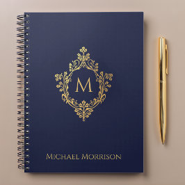 Monogram Wappen Navy Blue Imitats Gold Eleganter N Notizblock