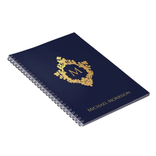 Monogram Wappen Navy Blue Imitats Gold Eleganter N Notizblock (Rechte Seite)
