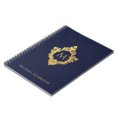 Monogram Wappen Navy Blue Imitats Gold Eleganter N Notizblock (Linke Seite)