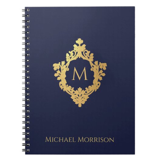 Monogram Wappen Navy Blue Imitats Gold Eleganter N Notizblock (Vorderseite)
