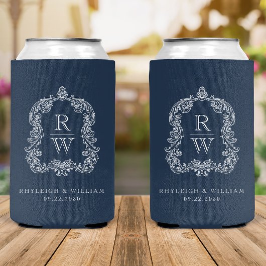 Monogram Wappen Navy Blue Wedding Dosenkühler
