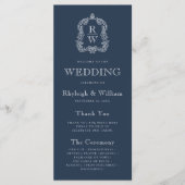 Monogram Wappen Navy Blue Wedding Programm (Vorderseite)