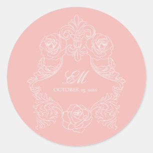 Monogram Wappen Ornament Blush Pink Wedellogo Runder Aufkleber