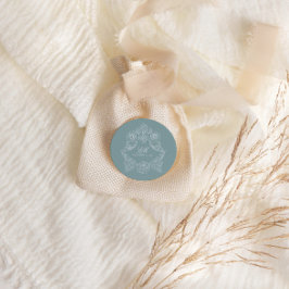 Monogram Wappen Ornament Dusty Blue Wedellogo Runder Aufkleber