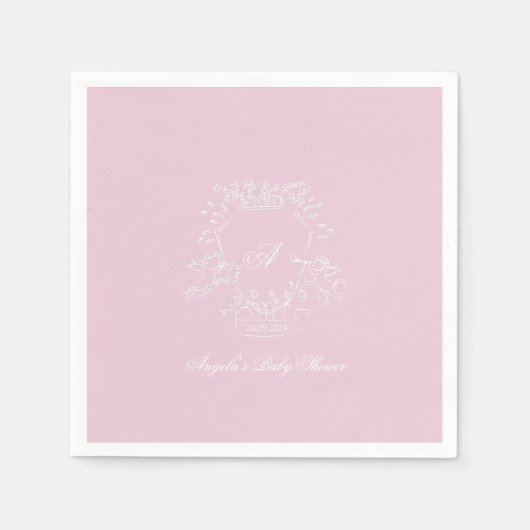 Monogram Wappen Pink Baby Shooting Paper Napkin Serviette (Vorderseite)