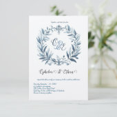 Monogram Wappen Rokoko Hochzeit Einladung (Stehend Vorderseite)