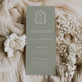 Monogram Wappen Sage Green Wedding Programm