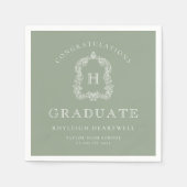 Monogram Wappen Sage Green White Graduation Party Serviette (Vorderseite)