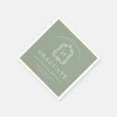 Monogram Wappen Sage Green White Graduation Party Serviette (Ecke)