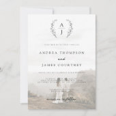 Monogram Wappen Schwarz-weiß Foto Overlay Hochzeit Einladung (Vorderseite)