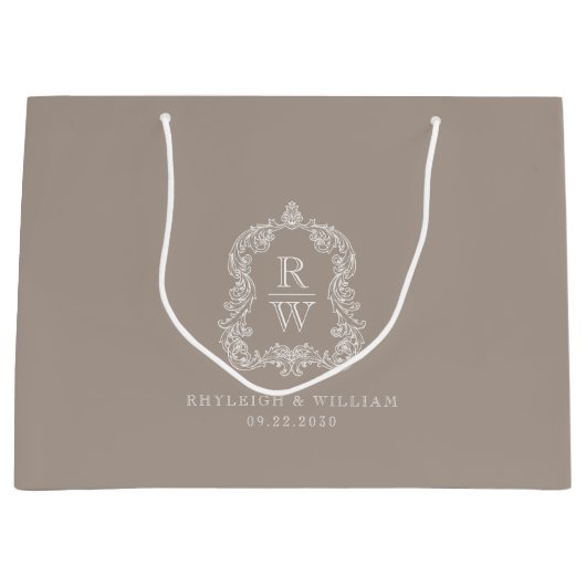 Monogram Wappen Taupe Wedding Große Geschenktüte (Vorderseite)