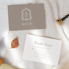 Monogram Wappen Taupe Wedding RSVP Karte