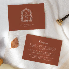 Monogram Wappen Terracotta Hochzeitdetails Begleitkarte