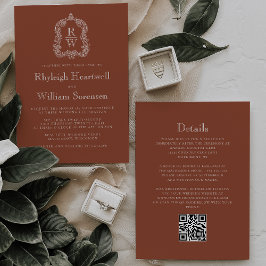 Monogram Wappen Terracotta QR Code Hochzeit Einladung