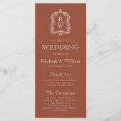 Monogram Wappen Terracotta Wedding Programm (Vorderseite)