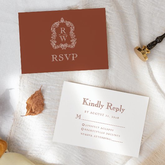Monogram Wappen Terracotta Wedding RSVP Karte