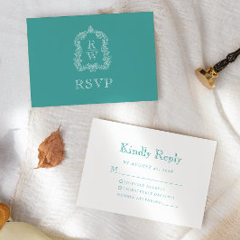 Monogram Wappen Turquoise Wedding RSVP Karte