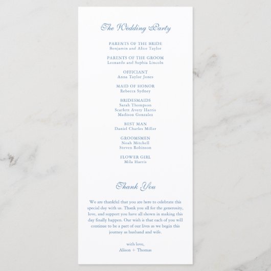 Monogram Wappen Vibranly Blue Wedding Program Card Menükarte (Rückseite)