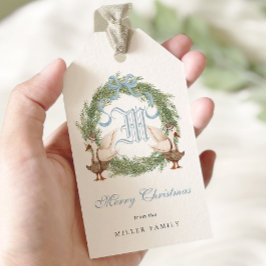 Monogram Wappen Watercolor Verziert Wreath Weihnac Geschenkanhänger