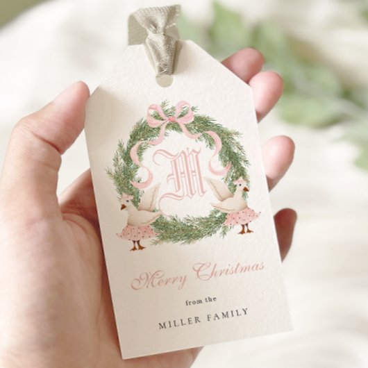 Monogram Wappen Watercolor Verziert Wreath Weihnac Geschenkanhänger