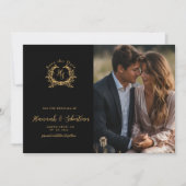 Monogram Wappen Wedding Foto Black/Gold Save The Date (Vorderseite)
