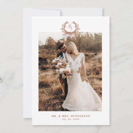 Monogram Wappen Wedding Foto Dankeskarte (Vorderseite)