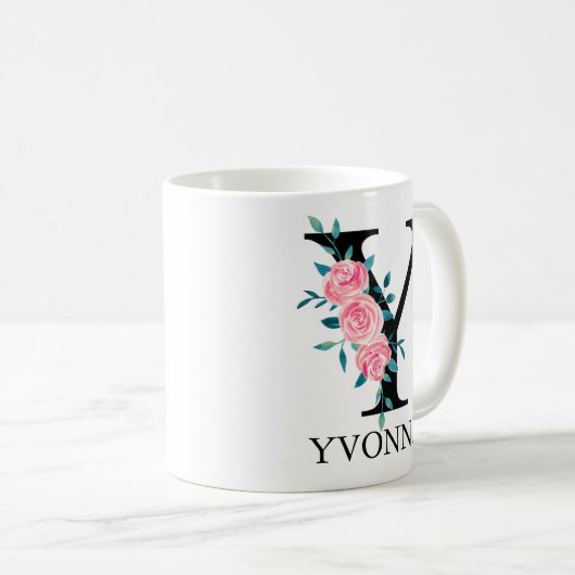 Monogram Wasserfarbe Benutzerdefinierter Single Le Kaffeetasse (VorderseiteRechts)