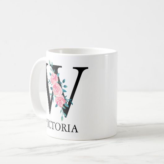 Monogram Wasserfarbe Custom Single Letter W Kaffeetasse (Vorderseite Links)