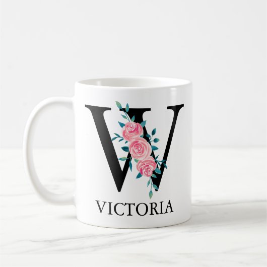 Monogram Wasserfarbe Custom Single Letter W Kaffeetasse (Links)