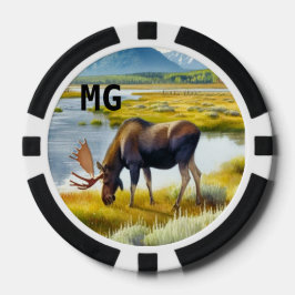 Monogram Wasserfarbe Elch Poker Chip