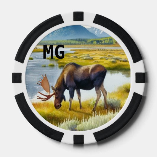 Monogram Wasserfarbe Elch Poker Chip (Vorderseite)