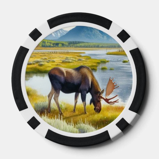 Monogram Wasserfarbe Elch Poker Chip (Rückseite)