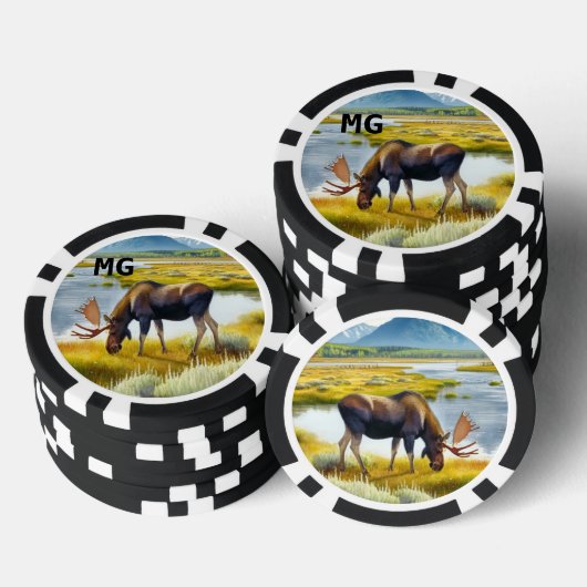 Monogram Wasserfarbe Elch Poker Chip (Stapel)