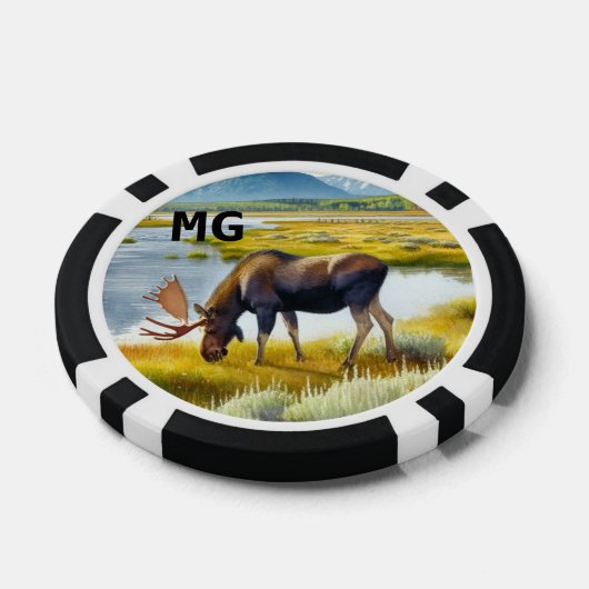 Monogram Wasserfarbe Elch Poker Chip (Einzeln)