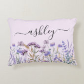 Monogram Wasserfarbe Lila Wildblume Meadow Dekokissen (Vorderseite)