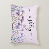 Monogram Wasserfarbe Lila Wildblume Meadow Dekokissen (Vorderseite(Vertikal))
