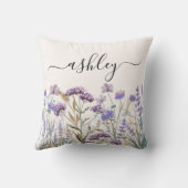 Monogram Wasserfarbe Lila Wildblume Meadow Kissen (Rückseite)