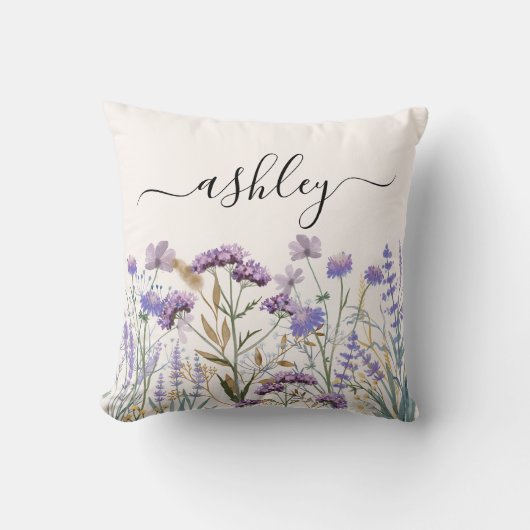 Monogram Wasserfarbe Lila Wildblume Meadow Kissen (Vorderseite)