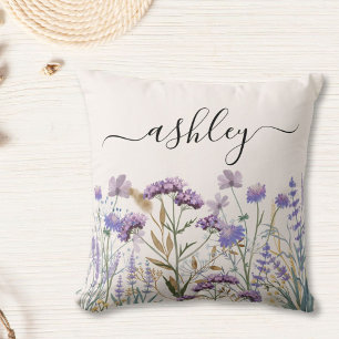 Monogram Wasserfarbe Lila Wildblume Meadow Kissen