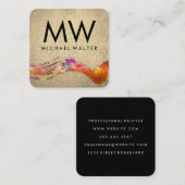 Monogram Wasserfarbe mit Chic Gold Leder gebürstet Quadratische Visitenkarte (Vorne/Hinten)