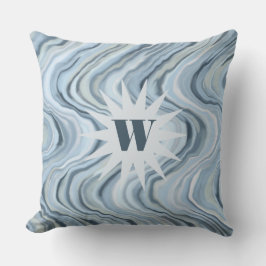 Monogram Wasserfarbe nautisch-blau-graue Stripe We Kissen