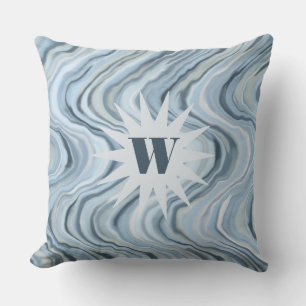 Monogram Wasserfarbe nautisch-blau-graue Stripe We Kissen