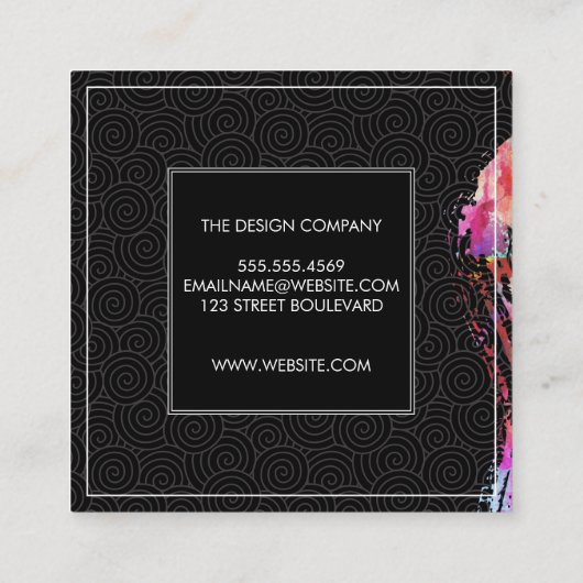 Monogram Wasserfarbe Pinsel Muster wirbeln Quadratische Visitenkarte (Rückseite)