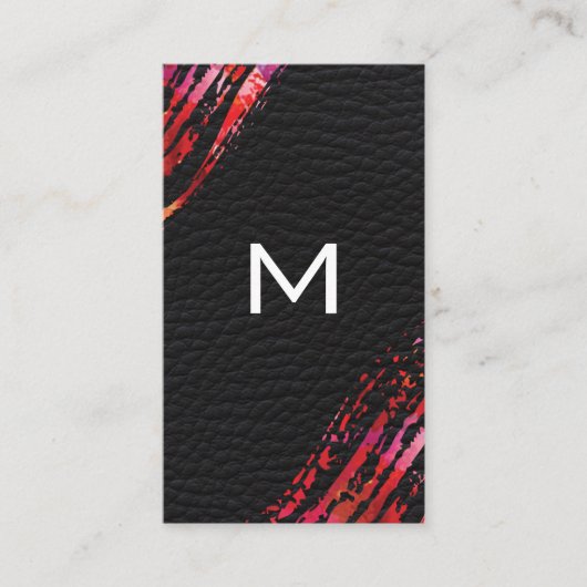 Monogram Wasserfarbe Pinselleder Hintergrund Visitenkarte (Vorderseite)